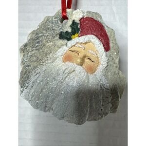 Santa Claus Christmas Ornament Ceramic Papel Giftware Stone Look Rustic Glitter